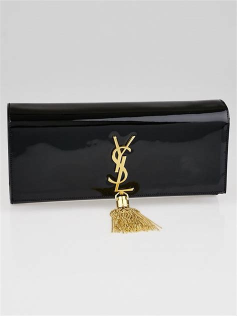 SAINT LAURENT Patent Cassandre Tassel Clutch Black